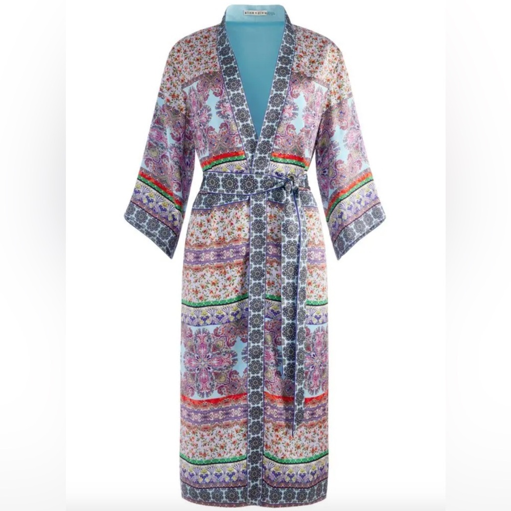 Alice + Oliva Flora Drapey Kimono Robe Belted Multicolor Mid Length Modern XS/S